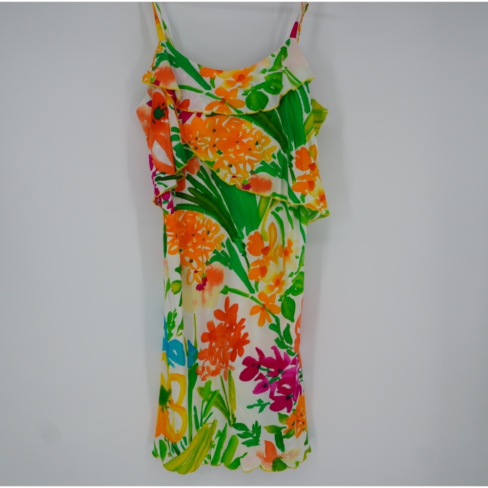 Jams World Floral Ruffle Mini Dress Tropical Print Multi-Color Vacation Resort